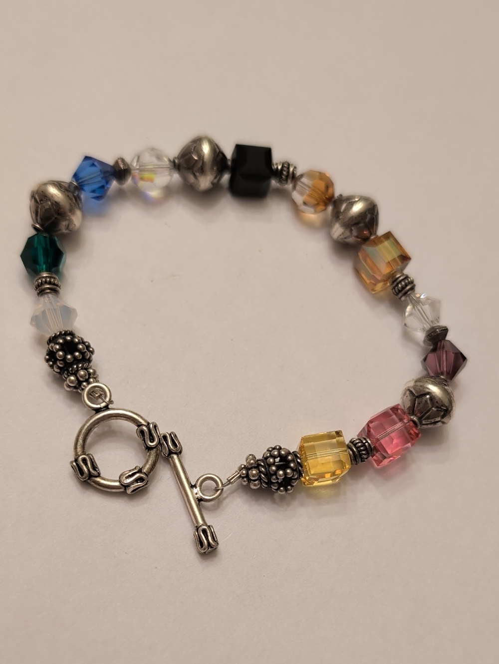 Sterling Silver Multicolor Crystal Bead Toggle Bracelet - Women Jewelry
